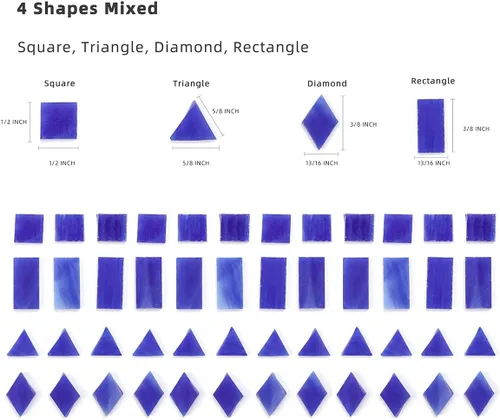 Miniatura 3 de Lanyani Azulejos de mosaico de vidrio para manualidades, 4 formas mixtas de vidrieras Tiffany, 200 piezas, cuadrado/rectángulo/diamante/triángulo