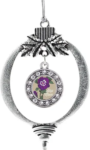 Miniatura 214 de Inspired Silver - Bonita bandera estadounidense - Adorno de Navidad plateado - Adorno de árbol de Navidad con dije circular con circonita cúbica