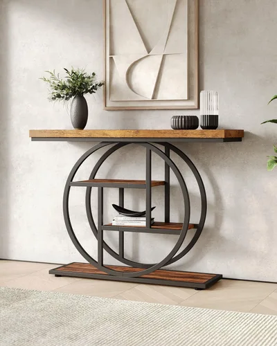 Miniatura 4 de LITTLE TREE Mesa consola, mesa de entrada de 4 niveles, mesa de sofá industrial de 41.3 pulgadas para sala de estar, mesa de pasillo de vestíbulo