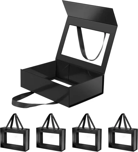 Miniatura 45 de Caja de regalo negra con ventana, caja de regalo magnética transparente para regalo, caja de propuesta de padrino de boda (10.5 x 7.5 x 3 pulgadas)