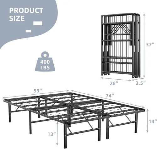 Miniatura 2 de Giantex Marco de cama plegable de metal de 14 pulgadas, montaje sin herramientas, marco de cama plegable resistente con listones de acero
