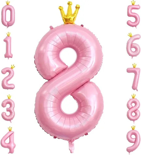 Miniatura 13 de Globo rosa con corona de 40 pulgadas con número 0, globo grande unido de papel de aluminio rosa claro Mylar con dígito de helio 0 para decoración