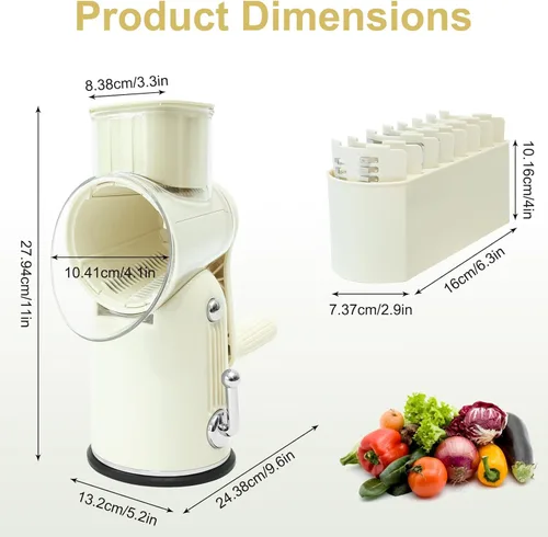 Miniatura 2 de Rallador de queso 5 en 1 con manivela giratoria, picador de verduras con cuchillas de acero inoxidable reemplazables, base de succión fuerte, mango