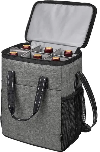 Miniatura 8 de Tirrinia - Bolsa térmica para regalo de vino para 6 botellas, aislada y acolchada con asa y correa de hombro ajustable para viajes o picnic, regalo