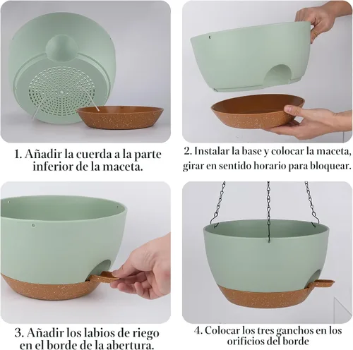 Miniatura 5 de TYMENSH Macetas colgantes de 12 pulgadas, juego de 2 macetas colgantes de riego automático con agujeros de drenaje, platillo extraíble, macetas