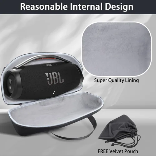 Miniatura 4 de co2CREA Estuche de viaje rígido de repuesto para Boombox 3 Boombox 2 Altavoz Bluetooth portátil impermeable (negro + funda gris interior)