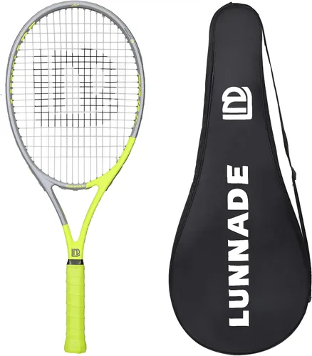 Raqueta de tenis para adultos de 27 pulgadas, raqueta de tenis de fibra de carbono a prueba de golpes, ligera, pre-cordada y con empuñadura,