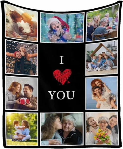 Miniatura 16 de MyPupSocks Manta personalizada con foto familiar, manta personalizada para el día de San Valentín, Navidad, cumpleaños (7 tamaños)
