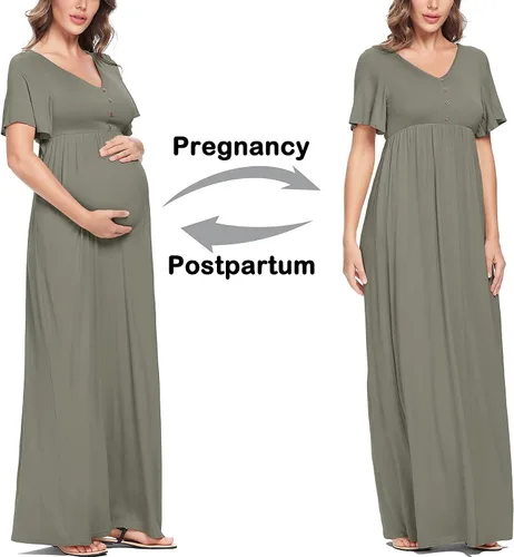 Miniatura 5 de Peauty Vestidos de maternidad de otoño para mujer, vestido de sesión de fotos de maternidad con botón decorativo, vestido de baby shower