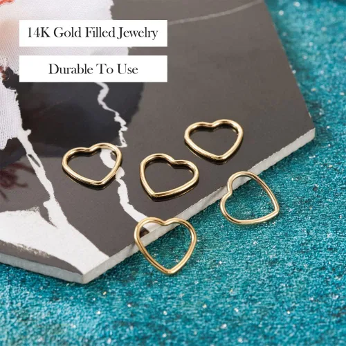 Miniatura 4 de Mega Pet 5 anillos de latón en forma de corazón, chapados en oro de 14 quilates, dije de latón de corazón hueco de San Valentín, dijes colgantes