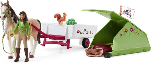 Miniatura 3 de Schleich Club de caballos, juguetes de caballo para niñas y niños, juego de caballos de aventura Sarah's Camping con juguete de caballo, 12 piezas