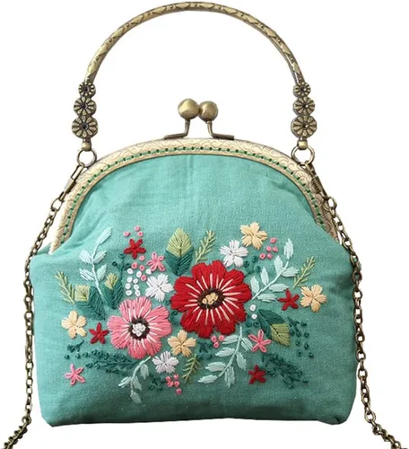 Miniatura 8 de Gogobear Fácil bordado DIY bolsos monedero monedero bolso rosa flores hecho a mano bordado bolso cruzado Flores rosas