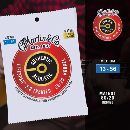 Miniatura 4 de Cuerdas de guitarra acústica auténticas Martin, con tratamiento Lifespan 2.0, calibre medio, 80/20 de bronce