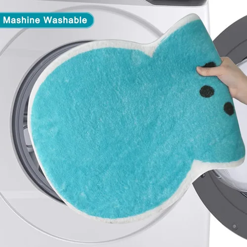 Miniatura 5 de Tapete de baño de Pascua de conejo, conejo azul, 30.9 x 16 pulgadas, suave, antideslizante, lavable a máquina, absorbente, estilo clásico, unisex