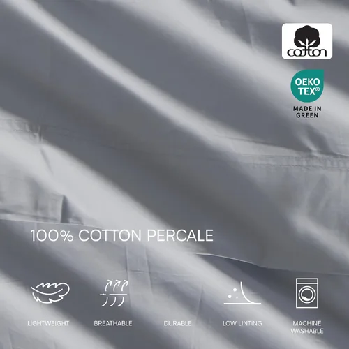 Miniatura 4 de Lacoste - Juego de sábanas de percal 100% algodón de 3 piezas – Ropa de cama ligera y ultrasuave con bolsillos profundos, resistente a las arrugas