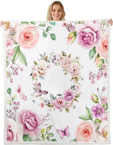 Miniatura 17 de Fairy Fleece Blanket,Romantic Pink Floral Botanical Bed Blankets for Adults Teens,Galaxy Starry 3D Moon Room Decor,Blue Pink Super Soft Flannel
