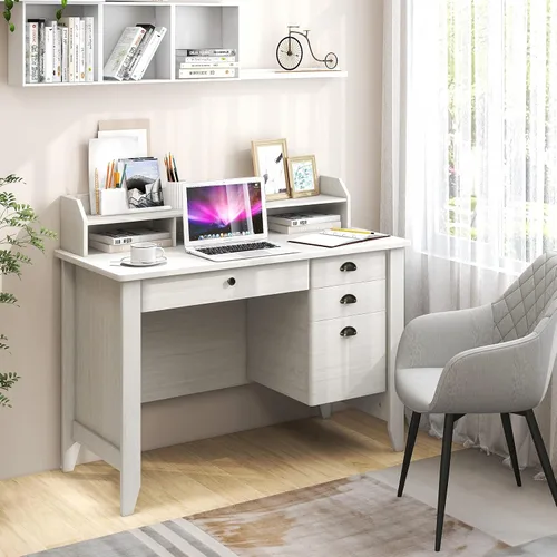 Miniatura 4 de Escritorio para computadora con cajones y gabinete, escritorio de madera para oficina en casa con estantes de almacenamiento, estación de trabajo