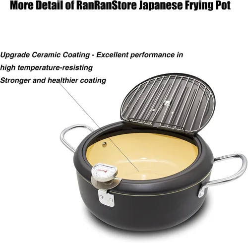Miniatura 6 de Olla Freidora Japonesa Profunda con Termómetro Fahrenheit 3.5L - Freidora con Revestimiento Antiadherente, Fríe Negro