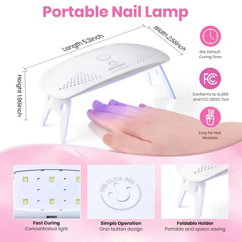 Miniatura 3 de Beetles - Kit de esmalte de uñas de gel rosa nude con lámpara de uñas LED UV, 6 piezas, kit de iniciación, gel base, capa superior, juego de esmalte
