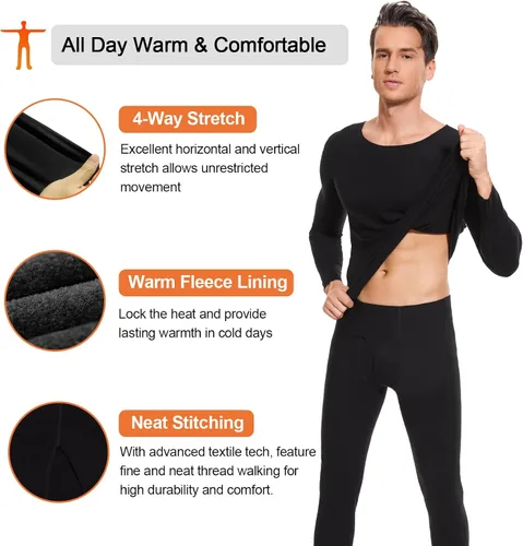 Miniatura 3 de SIMIYA Men's Thermal Underwear Set Long Sleeves Long Johns Set Base Layer Fleece Lined Tops & Bottoms