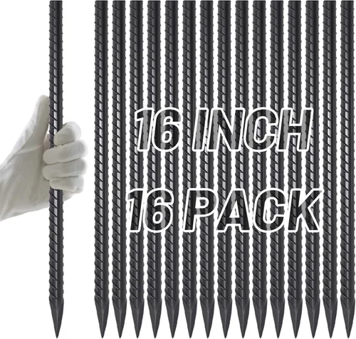 Miniatura 14 de AAGUT Estacas de Refuerzo de 16 pulgadas (34 piezas) Anclajes de Tierra Resistentes de 3/8" Estacas de Jardín de Acero Estacas de Metal Rectas