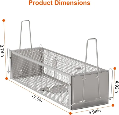 Miniatura 6 de TeqHome Trampa de jaula humana para ratas de 2 puertas, jaula de metal para animales vivos, pequeñas jaulas para roedores de liberación de capturas