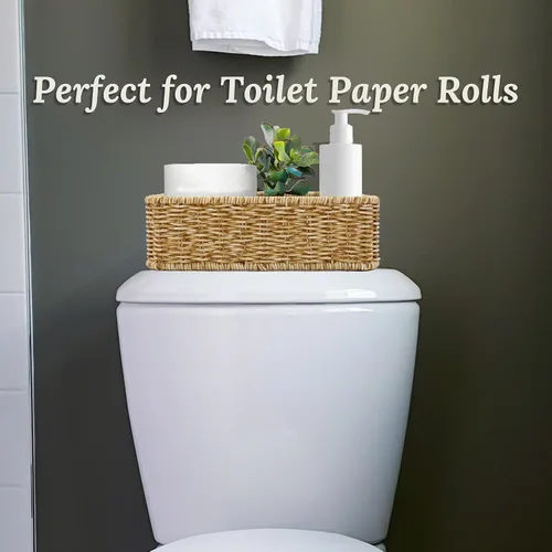 Miniatura 4 de Cestas para organizar, mimbre pequeño, cubos de almacenamiento para baño y rollos de papel higiénico, cubierta de tanque tejida a mano con asa