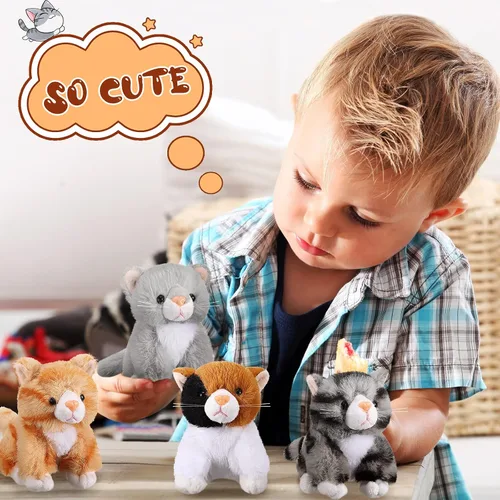 Miniatura 6 de Leitee 16 piezas de animales de peluche para gatos, recuerdos de fiesta a granel, de 5 pulgadas, juguete de peluche de gatito lindo surtido, regalo