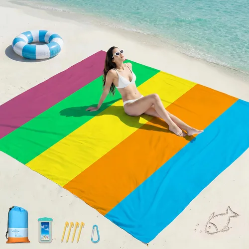 Miniatura 67 de Famstar Beach Blanket Oversized Extra Large 78"X81"/10'X9',Waterproof Sandproof Beach Blanket 2-8 Adults Lightweight Durable for Travel Camping
