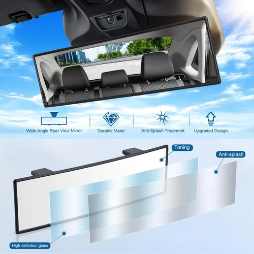 Miniatura 3 de SINGARO Espejos retrovisores interiores, accesorios universales de 10 pulgadas, gran angular para reducir el punto ciego de manera eficaz