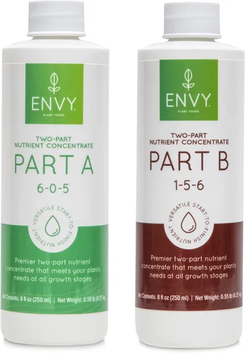 ENVY Parte A (6-0-5) y B (1-5-6) - Nutrientes base de dos partes para hierbas, verduras y frutas - Fertilizante para hidro, suelo y fibra de coco (8