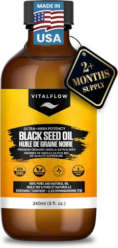 Miniatura 6 de VITALFLOW Aceite de semilla negra orgánica de 4.1 fl oz 100% puro y natural prensado en frío Contenido de timoquinona ultra alto Para