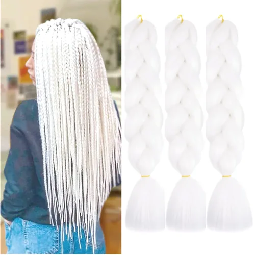 Miniatura 83 de Xiaofeng Extensiones de cabello trenzado coloridas Ombre de 61 cm, 3 unidades, trenzas Jumbo de alta temperatura para trenzas en zigzag y trenzas