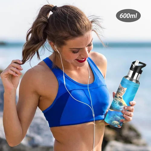 Miniatura 6 de Stainless Steel Water Bottle 20 Oz, Leakproof Water Bottles for Gym Outdoor Travel School, Cute Cat Fish Blue