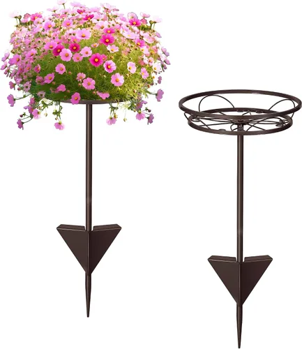 Miniatura 11 de Tellingyou Paquete de 2 soportes ajustables para macetas para exteriores, soportes de metal para plantas al aire libre, soporte versátil