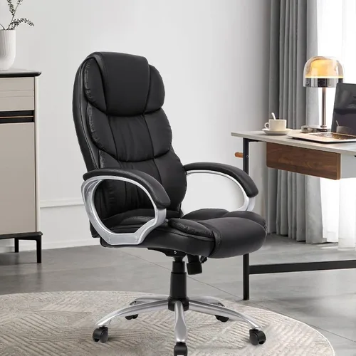 Miniatura 2 de PayLessHere Silla de oficina ergonómica de respaldo alto ejecutivo silla de escritorio con silla giratoria ajustable de piel sintética con Negro
