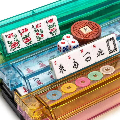 Miniatura 2 de Juego de Mahjong Americano de Yellow Mountain Imports, “Aloha” - 166 azulejos con motivo de plumeria, estantes acrílicos con empujadores, estuche
