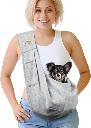 Transportador tipo bandolera para mascotas/perros de 3 a 10 libras, bolso cartera para perro, morral para perro, correa reversible no ajustable, Gris