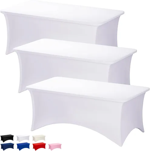 Miniatura 29 de Fixwal Paquete de 3 Manteles Negros para Mesas Rectangulares de 6 Pies, Manteles Rectangulares Elásticos de Spandex Ajustables de 6 Pies