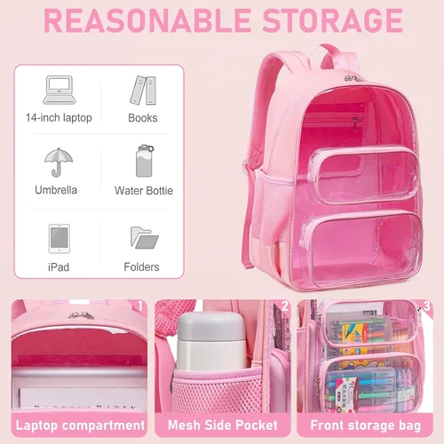 Miniatura 95 de CAMTOP Mochila transparente resistente y transparente para estudiantes, escuela, trabajo, festival, viajes, deportes, Beige, Mediana, Camtop Mochila