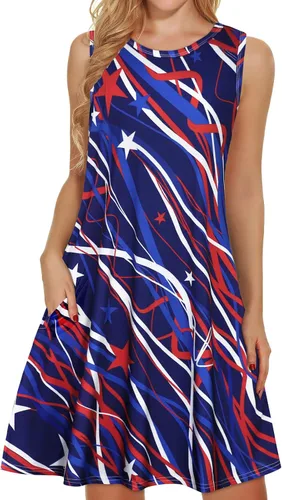 Miniatura 39 de elescat Vestidos de verano para mujer 2025, vestido casual de playa sin mangas con estampado floral, tipo camiseta, suelto y con bolsillos