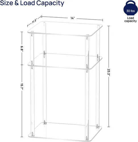 Miniatura 3 de HMYHUM Mesa auxiliar de acrílico, 14 pulgadas de largo x 11.5 pulgadas de ancho x 23.2 pulgadas de alto, mesa auxiliar de Lucite transparente