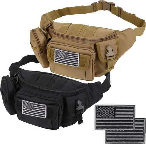 Riñoneras tácticas, cangureras militares, para senderismo, escalada, pesca, ciclismo, caza con parche de Estados Unidos (bronceado + negro)