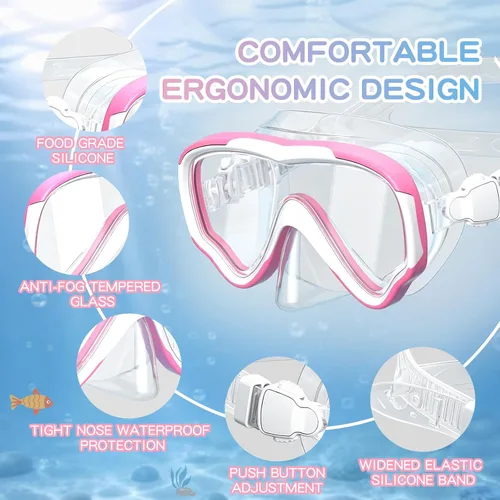 Miniatura 2 de Gafas de natación para niños con cubierta para la nariz, máscara de buceo de esnórquel, antivaho, anti-UV, equipo de esnórquel, gafas de natación