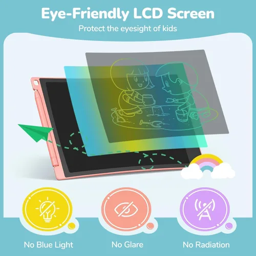 Miniatura 5 de TECJOE - Set de tableta de escritura LCD, tableta de dibujo colorida de 8.5 pulgadas para niños, juguetes de juegos de viaje para niños, actividades