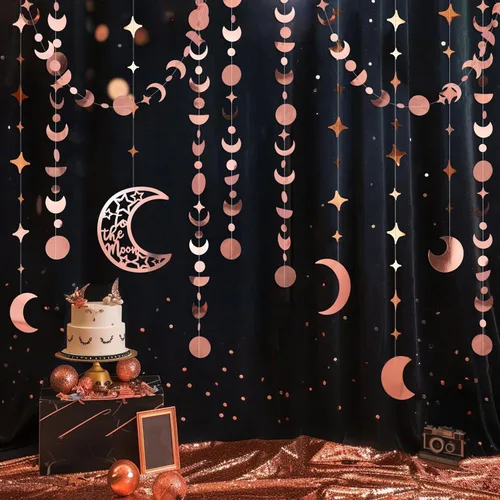 Miniatura 9 de Cheerland Guirnaldas de Estrella y Luna de Oro para Decoración de Fiesta en la Luna Decoraciones de Cumpleaños Celestiales Guirnalda Colgante