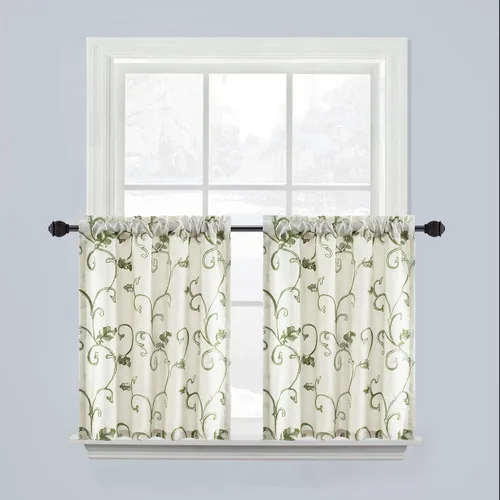 Miniatura 18 de VOGOL - Cenefa de cortinas bordadas con vides, cenefa con bolsillo para ventanas, 52 x 18 pulgadas, verde pasto