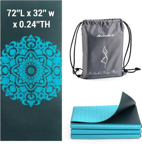 Avoalre - Esterilla de yoga plegable, 72"x 32"x 0.24" extra ancha, antideslizante, para ejercicio, fitness, yoga, esterilla de pilates de alta