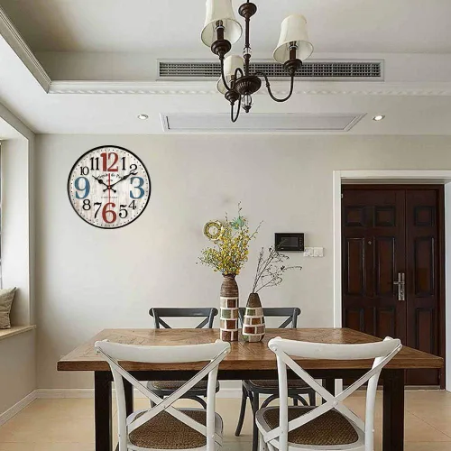 Miniatura 7 de YeYo Reloj de pared simple de estilo europeo de madera MDF impermeable, decoración artística silenciosa para decoración del hogar, sala de estar