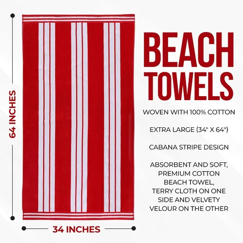 Miniatura 5 de Superior Juego de toallas de playa de algodón de gran tamaño de 4 piezas, toallas absorbentes para baño, playa, piscina, natación, adultos, niños